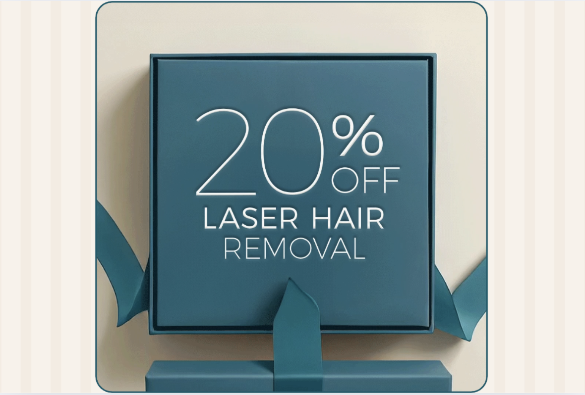Blue gift box with 20% off laser hair removal