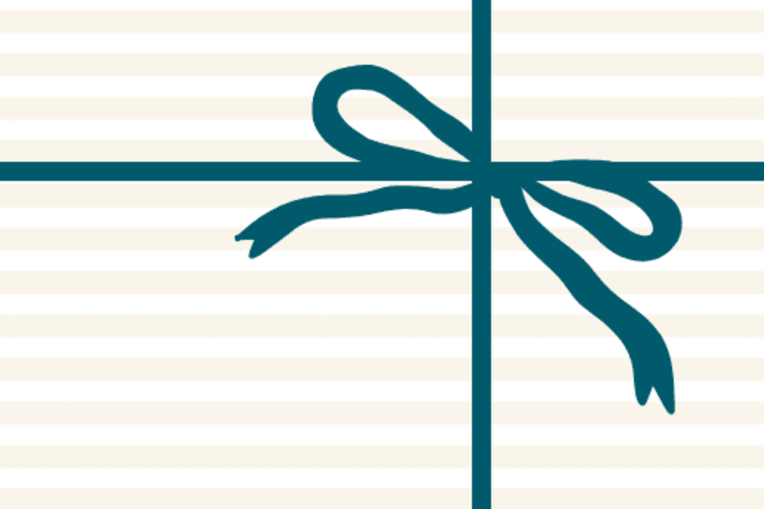 Gift wrapping backing with a blue bow graphic promoting Elase's curated holiday treatment bundles.